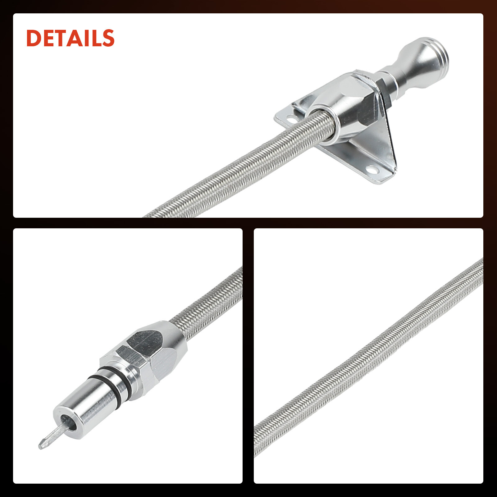 Flexible Braided Trans Dipstick Firewall Mount for GM Turbo TH350/ TH400 Trans.
