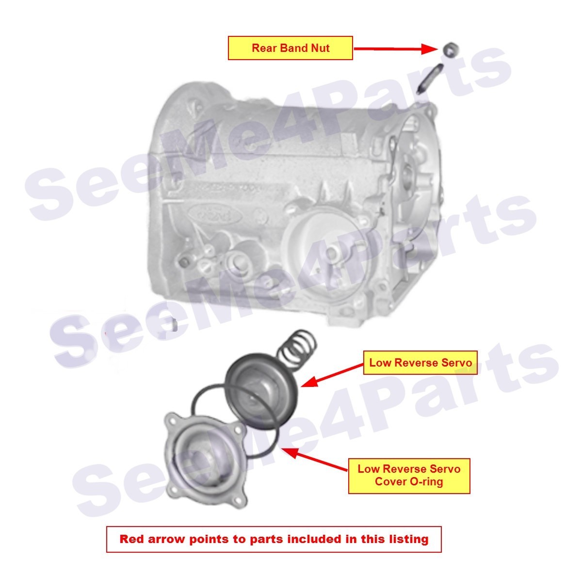 C4 Low Reverse Rear Servo Piston, Cover O-Ring, 2 Band Nuts 1965-86 Transmission