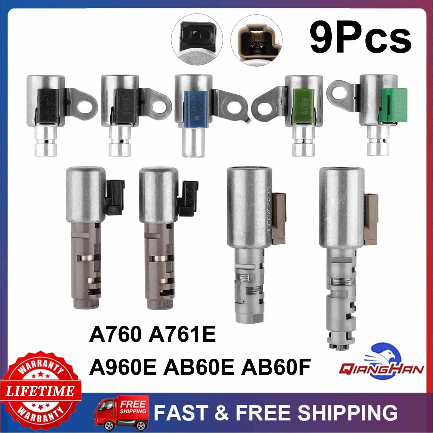 9Pcs 6-Speed Transmission Solenoid For Toyota Lexus A760 A761E A960E AB60F AB60E