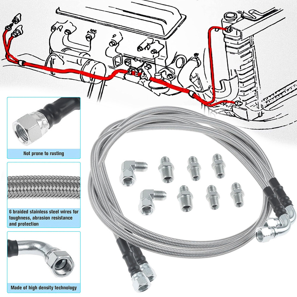 52″ SS Braided Transmission Cooler Lines Kit Fit Chevy Ford Mopar GM GMC Buick