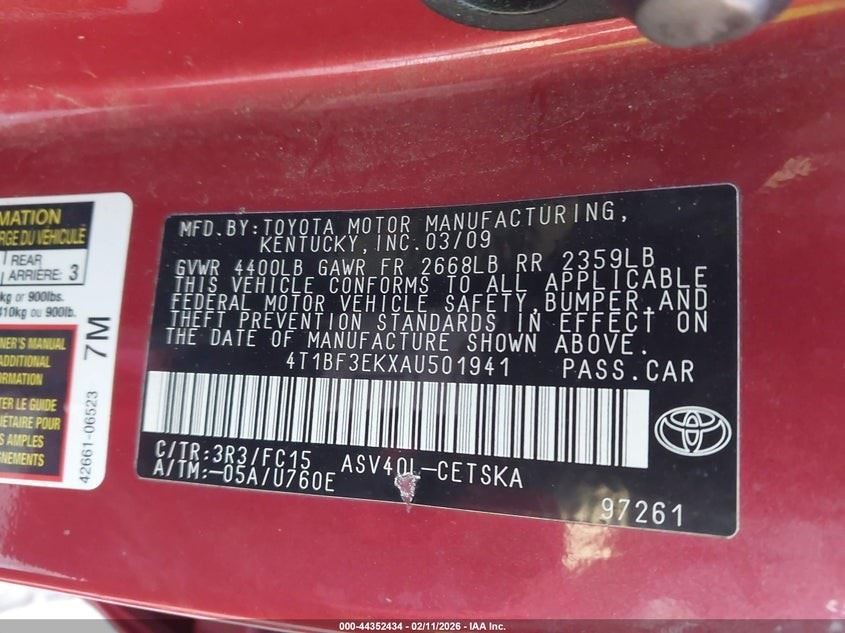 Automatic Transmission VIN F 5th Digit 2.5L Fits 10-11 CAMRY 232646