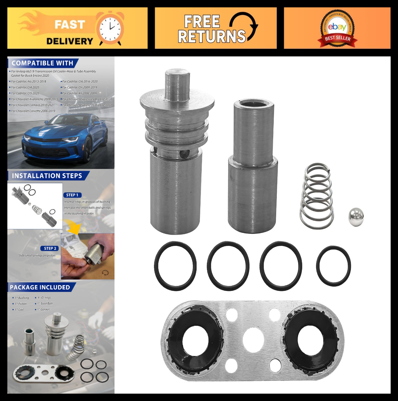 Cooler Flow Bypass Valve Kit with Gasket, Upgrade for GM 6L80/6L90 & 8L80/8L90E
