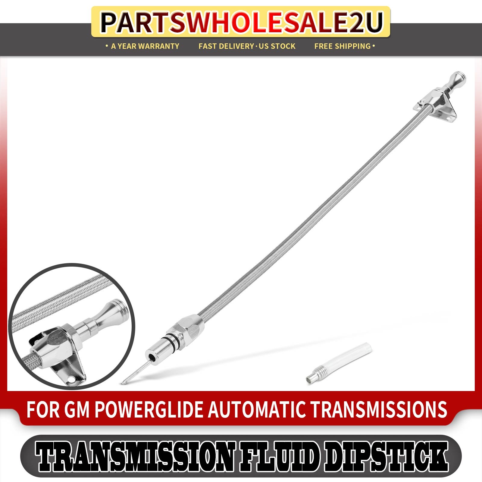 Flex Braided Transmission Fluid Dipstick Firewall Mount for GM Chevrolet Pontiac