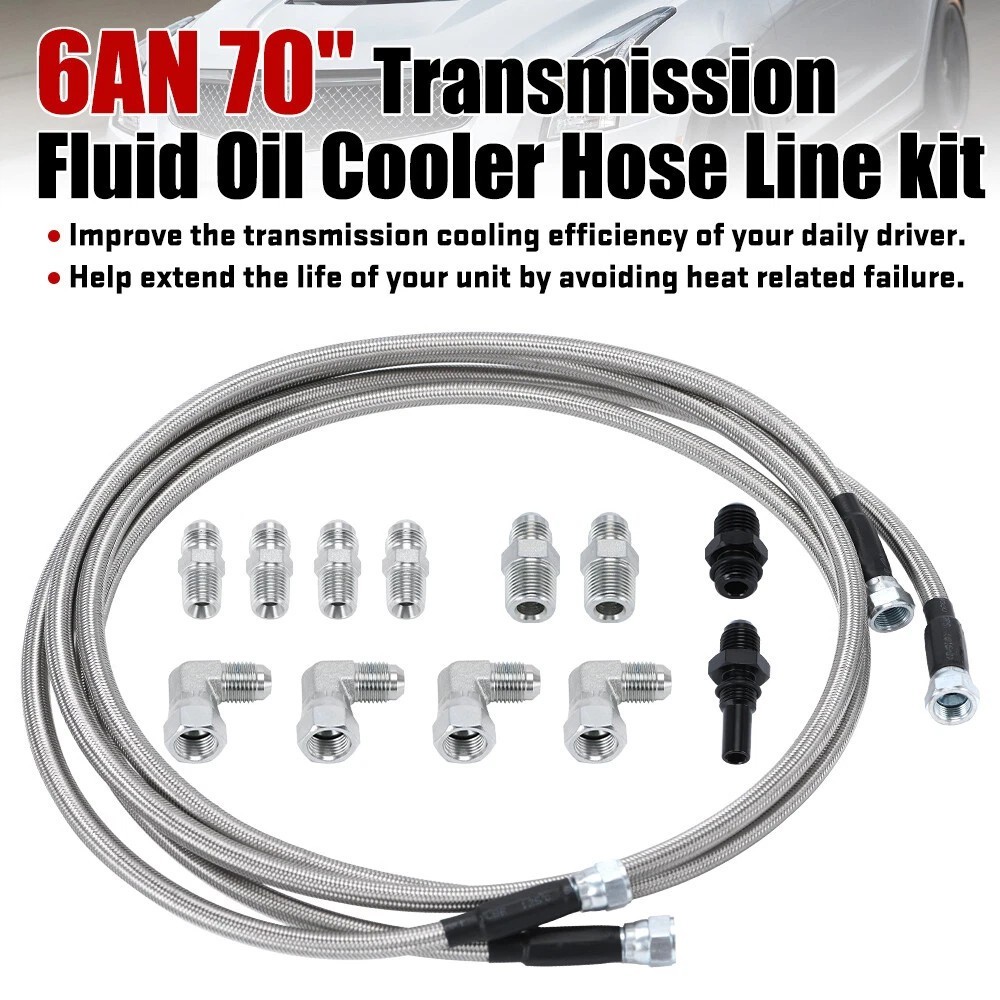 Kit For 4L60E 4L80E Flexible SS Braided Transmission Cooler Lines Kit -6AN Hose