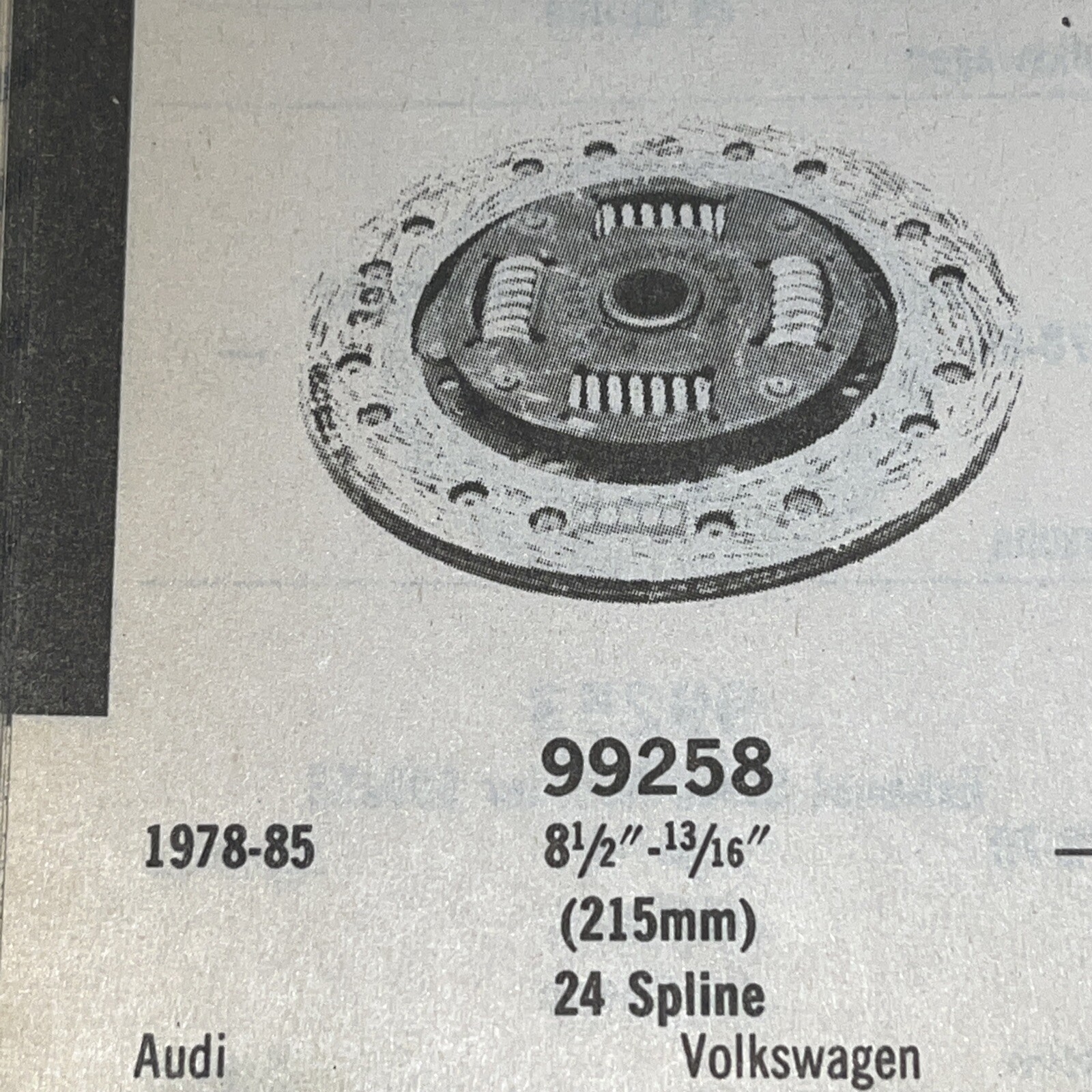 Clutch Plate 99258 BWD Fits 78-85 Vw Audi 8 1/2” 13/16-24 Spline Free Shipping