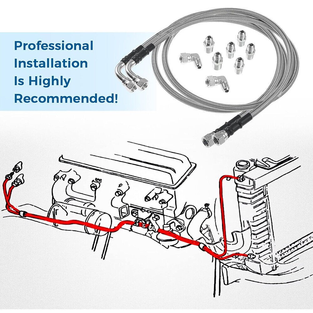 52″ SS Braided Transmission Cooler Lines Kit Fit Chevy Ford Mopar GM GMC Buick