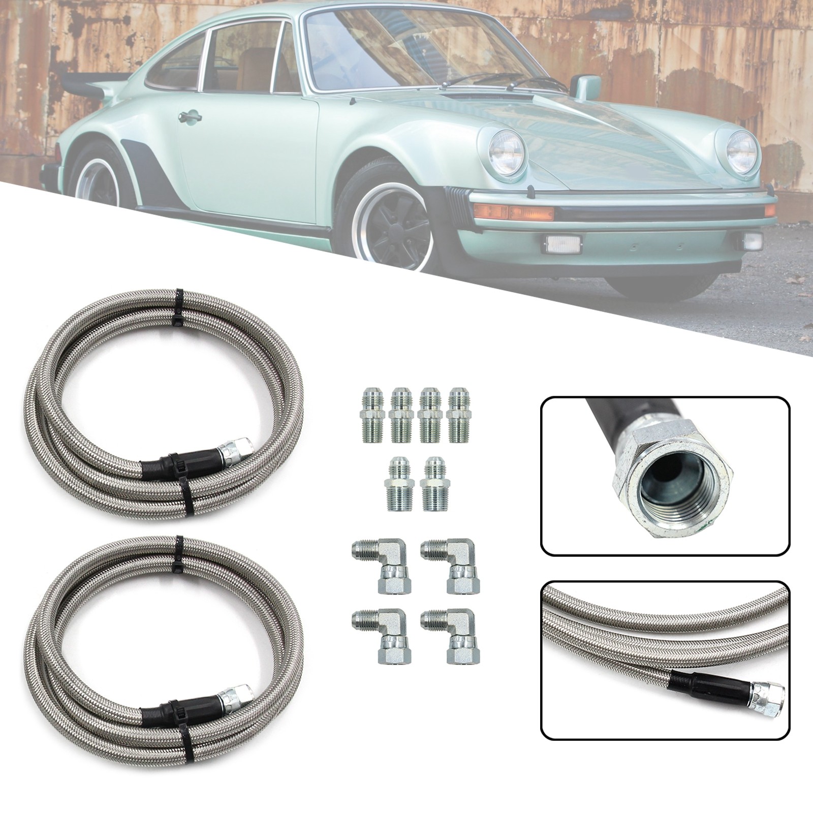 52″ Length SS Braided Transmission Cooler Hose Lines For TH350 700R4 TH400 !!