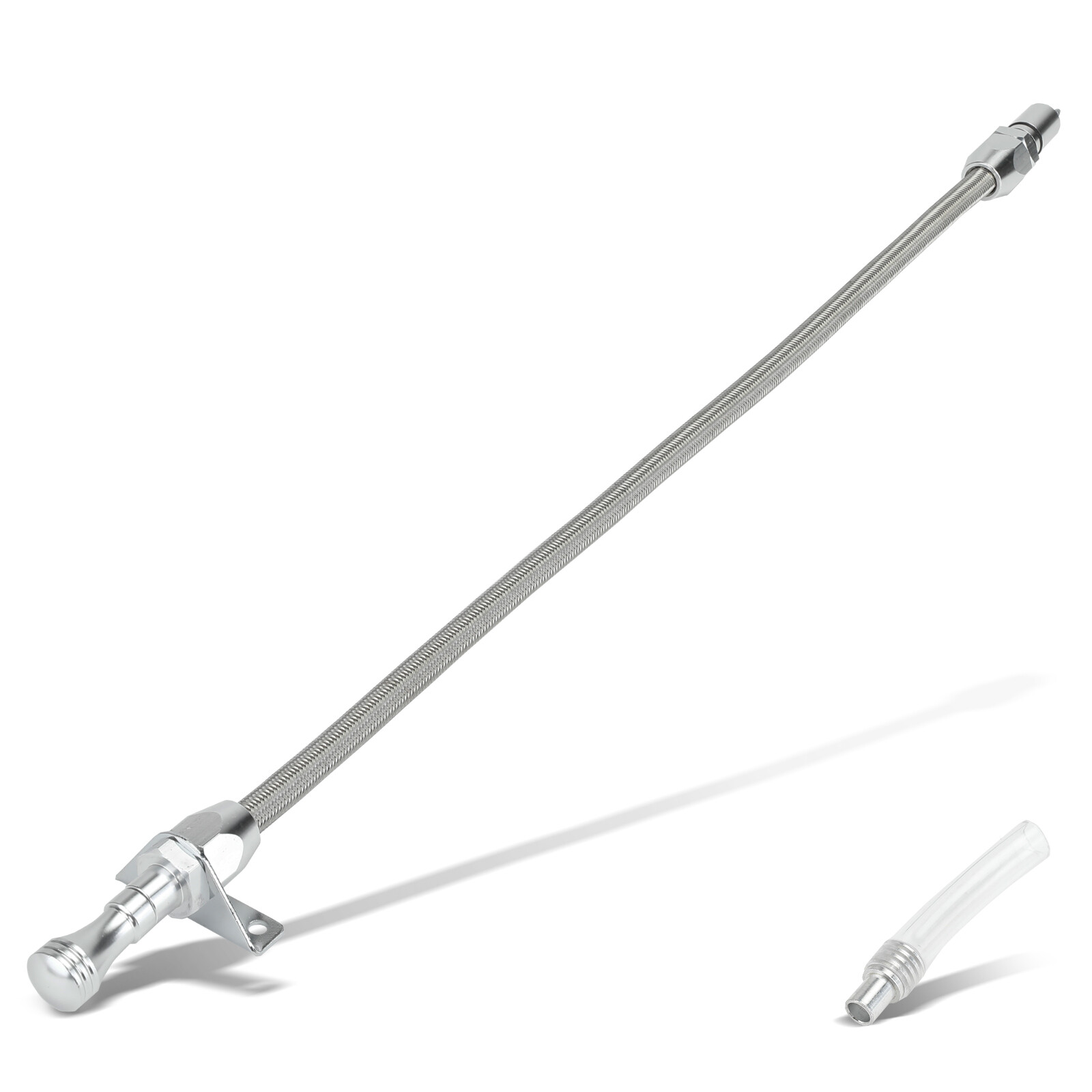 Flexible Braided Trans Dipstick Firewall Mount for GM Turbo TH350/ TH400 Trans.
