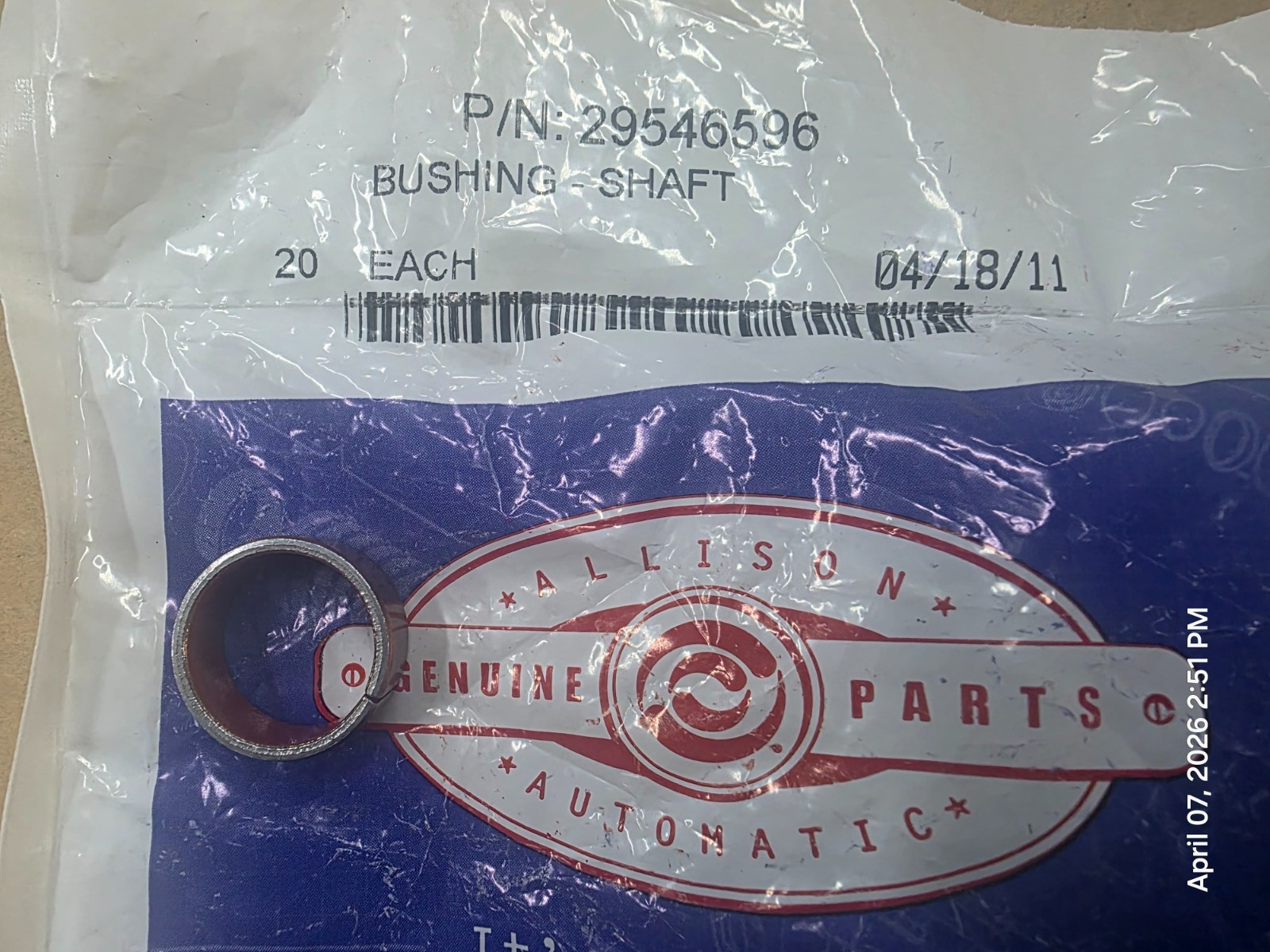 Allison Automatic “P3” Planetary Gear Bushing 29546596 Quantity of 2 New In Bag