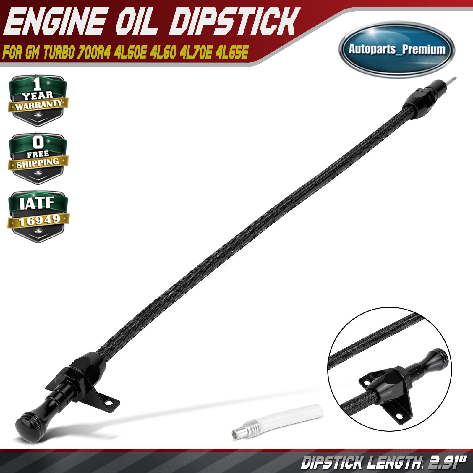Flexible Black Trans Dipstick Firewall Mount for GM Turbo 700R4 4L60E 4L60 4L70E