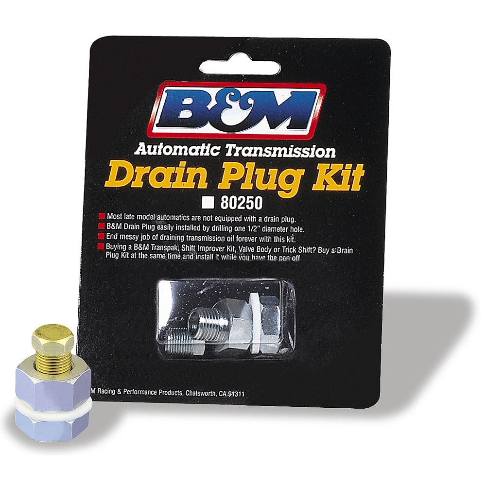 B & M Transmission Oil Pan Drain Plug 80250; 1/2 in. -20, 1/8 in. NPT inside