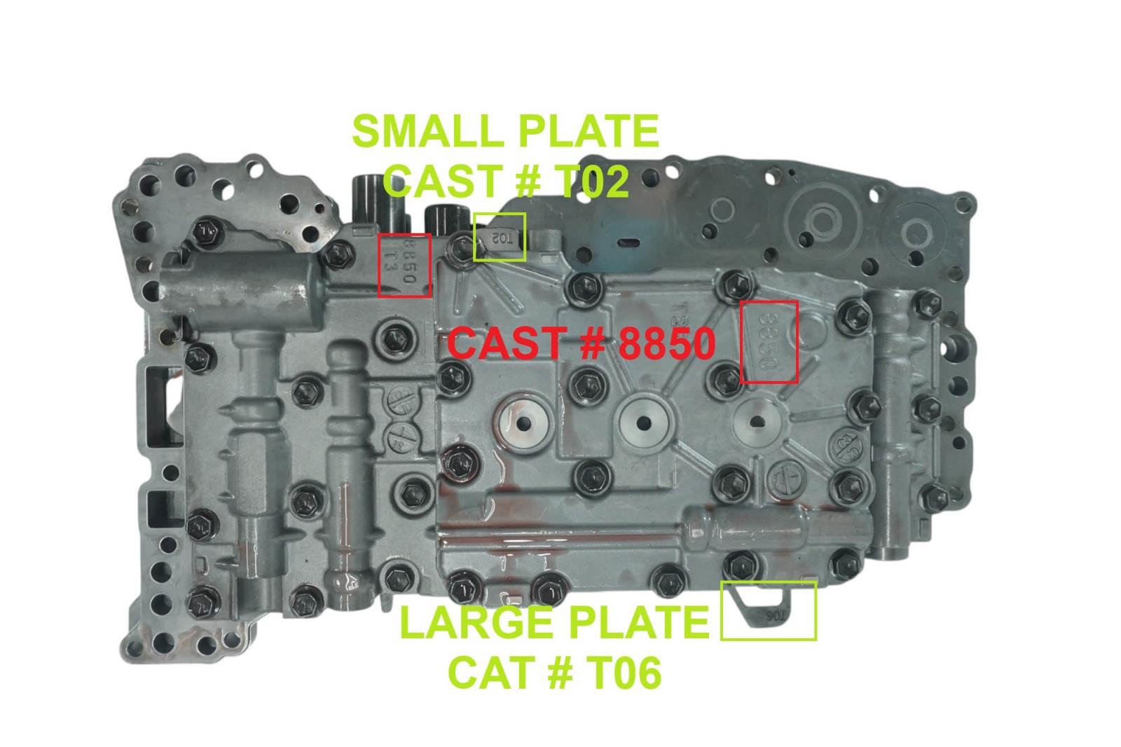 117740DA – A750E A750F, VALVE BODY, 7 SOLENOIDS, SMALL SOL, CAST: 8850, T02/T06