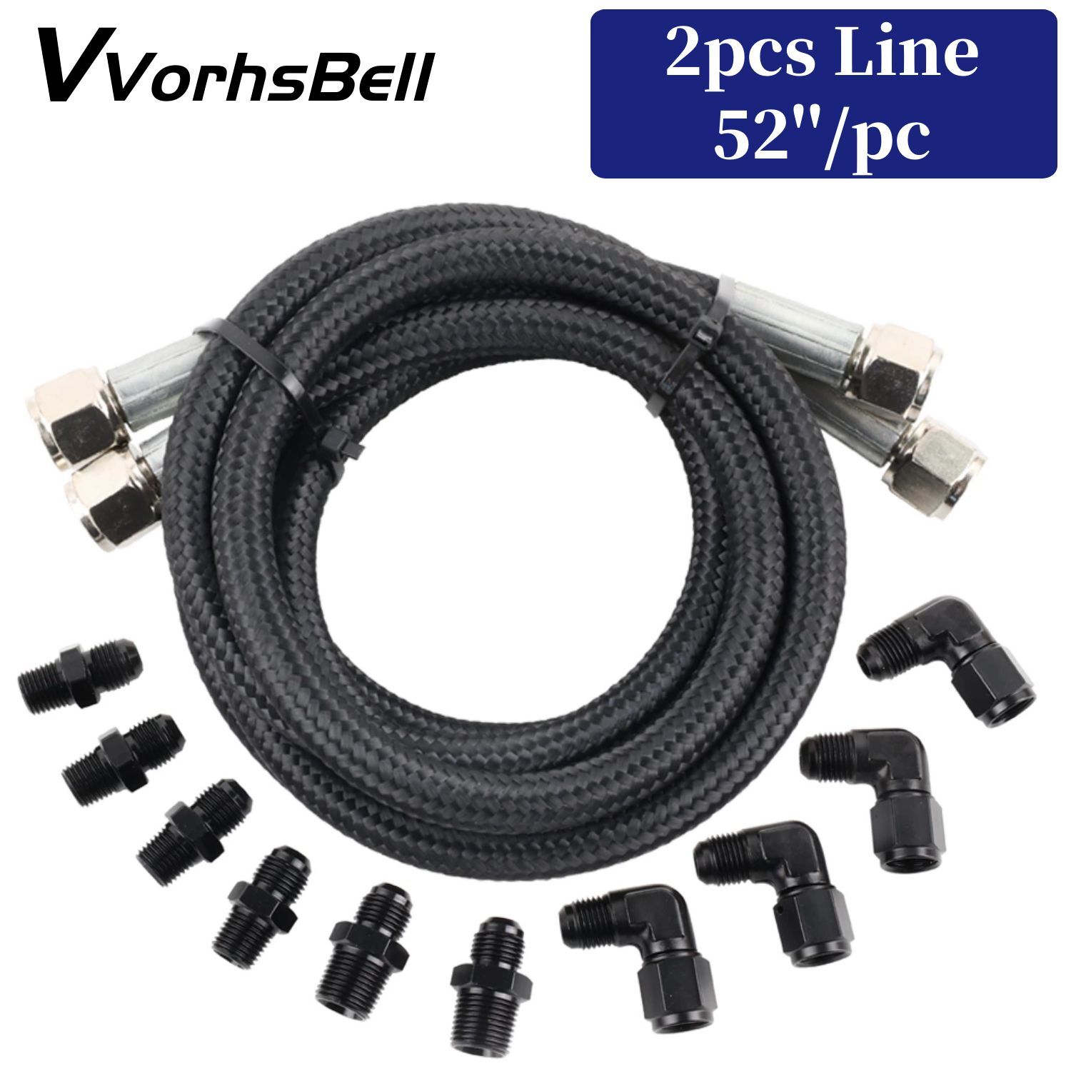 AN6 52” Nylon Braided Transmission Cooler Hose Line Fitting TH350 700R4 TH400