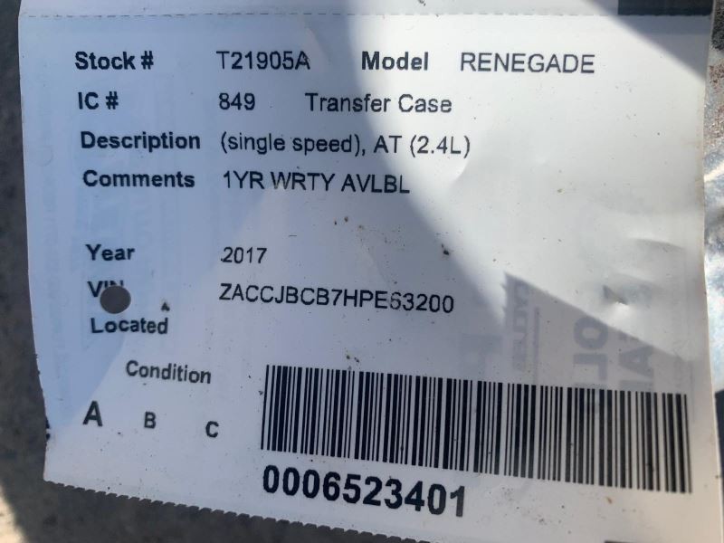Transfer Case Single Speed Automatic Transmission Fits 15-18 RENEGADE 365551