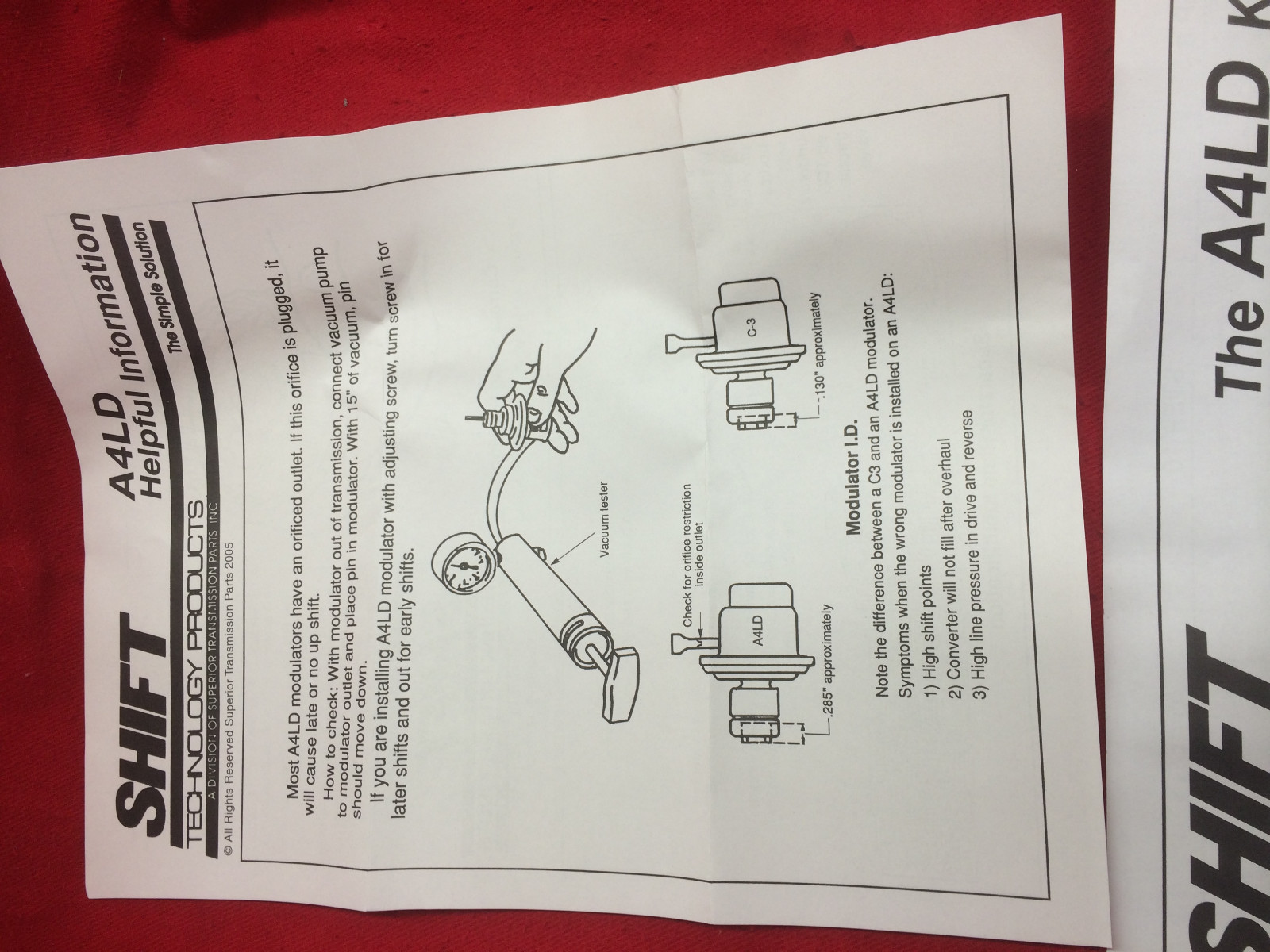 FORD A4LD KA4LD TRANS TRANSMISSION SUPERIOR SHIFT KIT