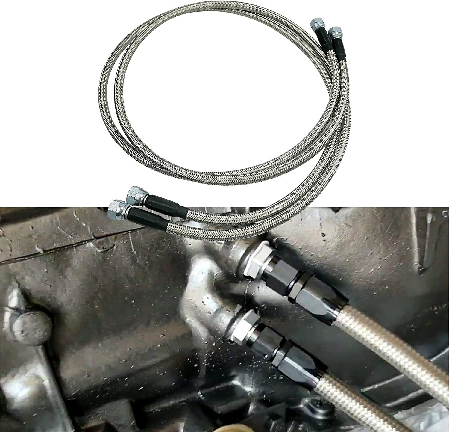 SS Braided Transmission Cool Hoses Lines Kit For Chevy Ford TH350 700R4 TH400