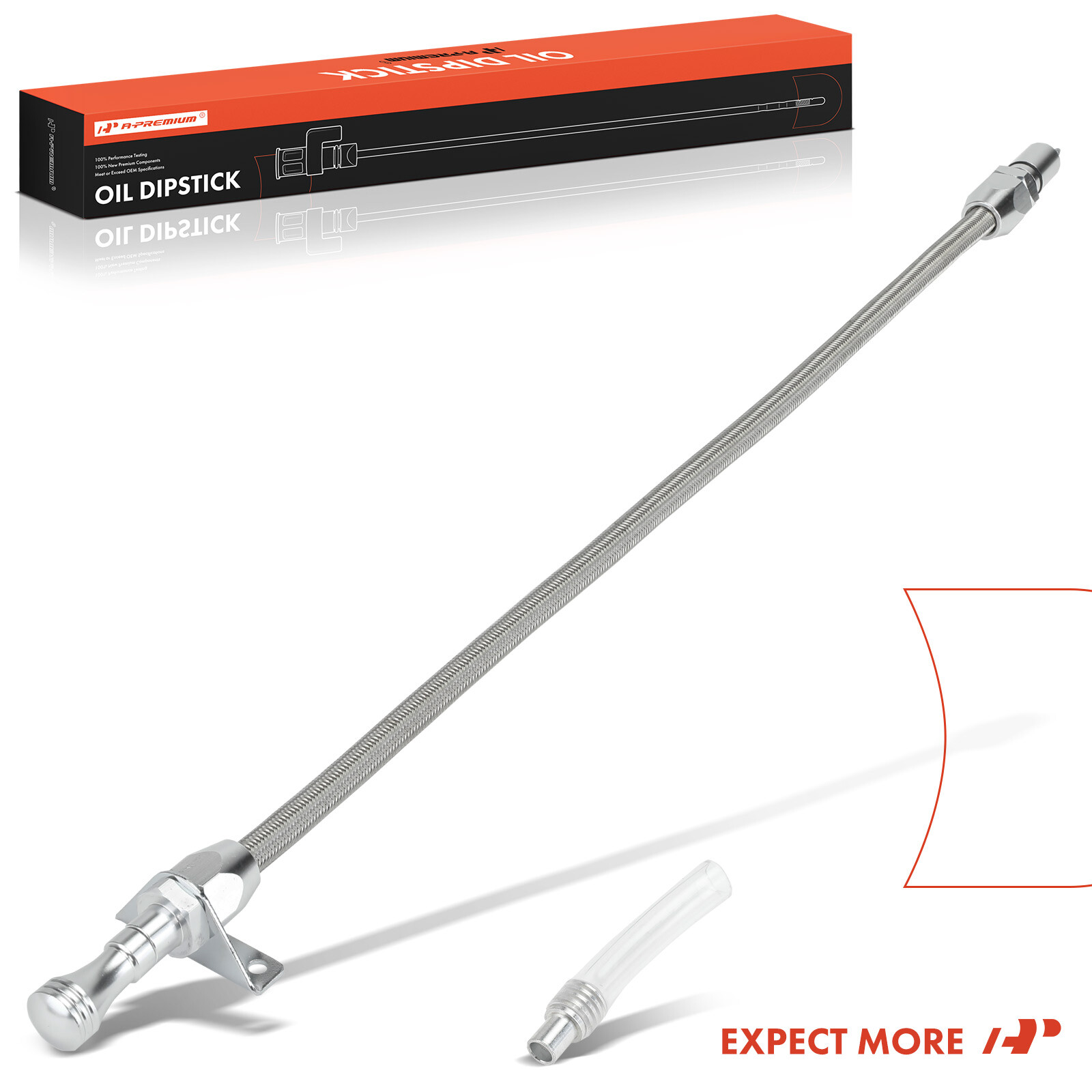 A-Premium Flexible Braided Trans Dipstick Firewall Mount for GM Turbo TH350/400