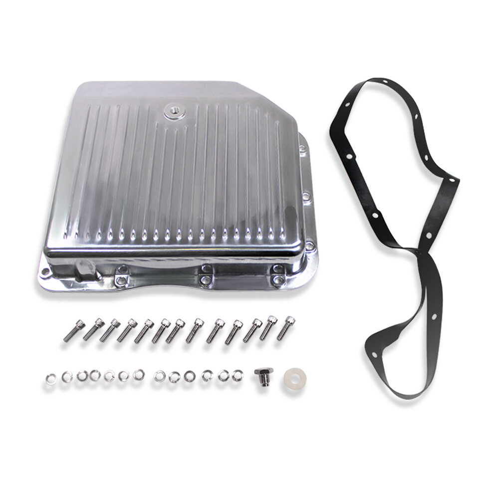 For GM Turbo 350 TH350 Finned Transmission Pan Polished Aluminum