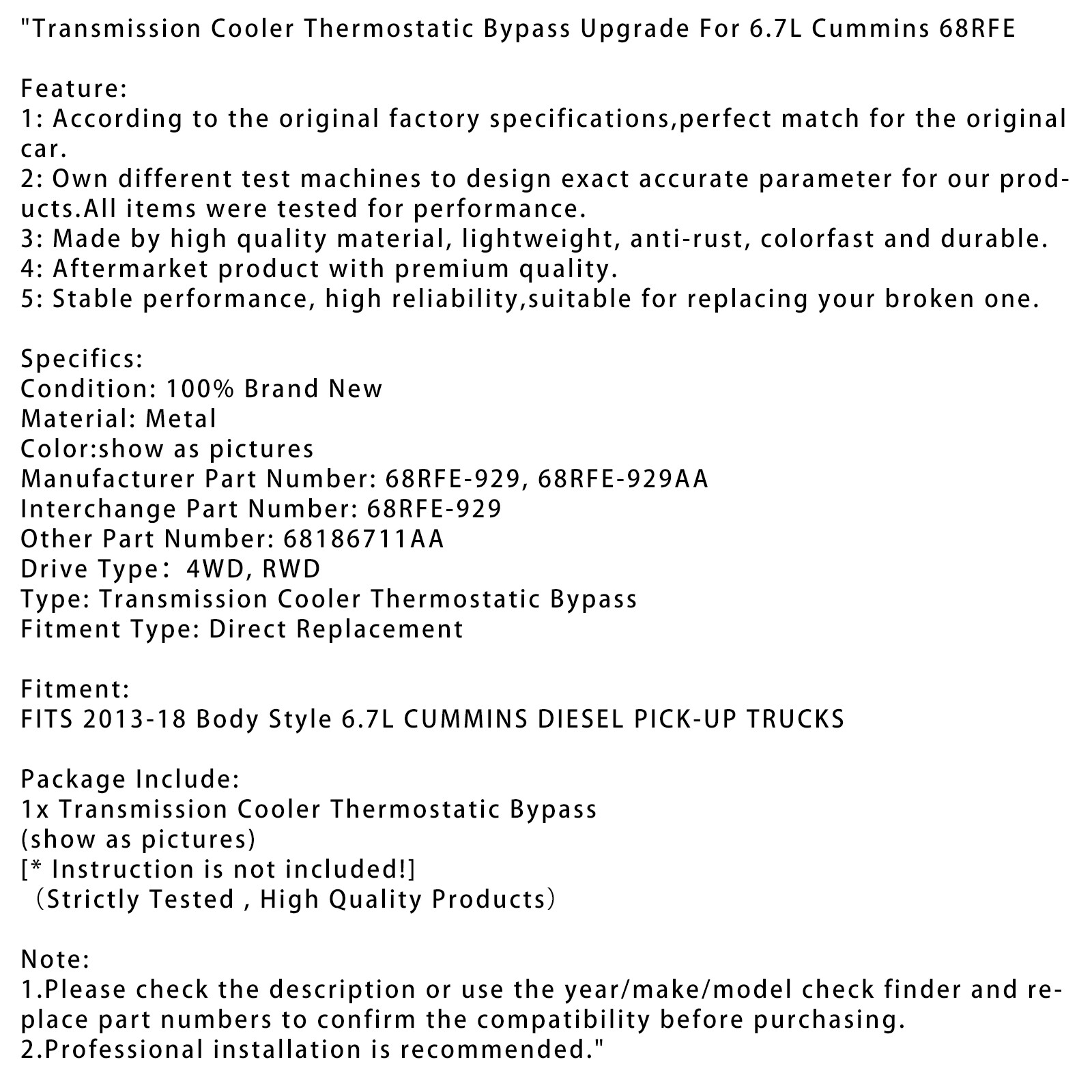 Transmission Cooler Thermostatic Bypass Upgrade For 6.7L Cummins 68RFE #1