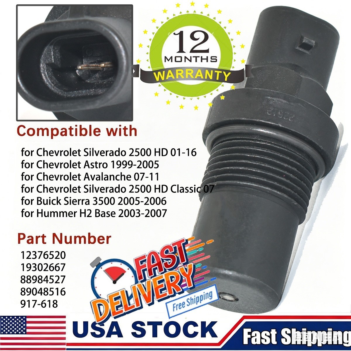 Vehicle Speed Sensor 19302667 fit Cadillac Chevrolet Silverado GMC Hummer Buick