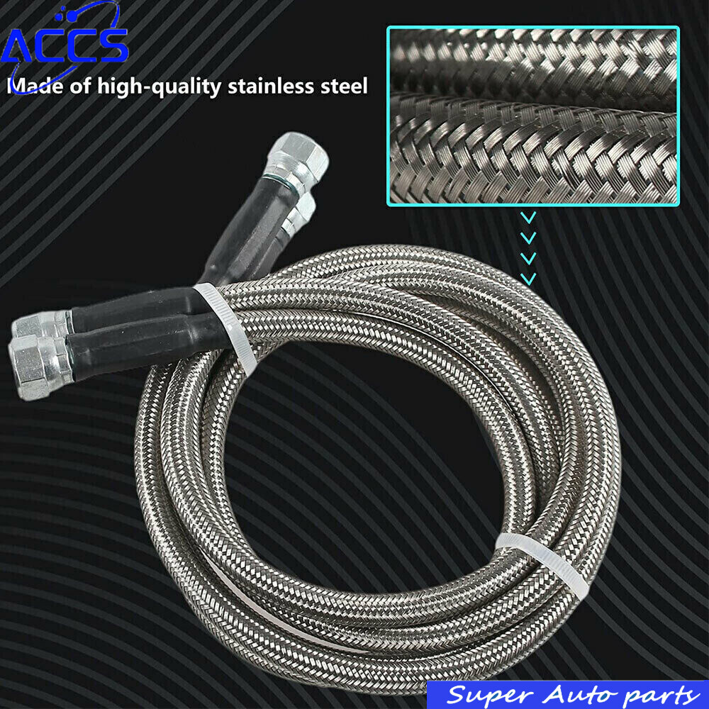 52” Length SS Braided Transmission Cooler Hoses Fittings For TH350 700R4 TH400