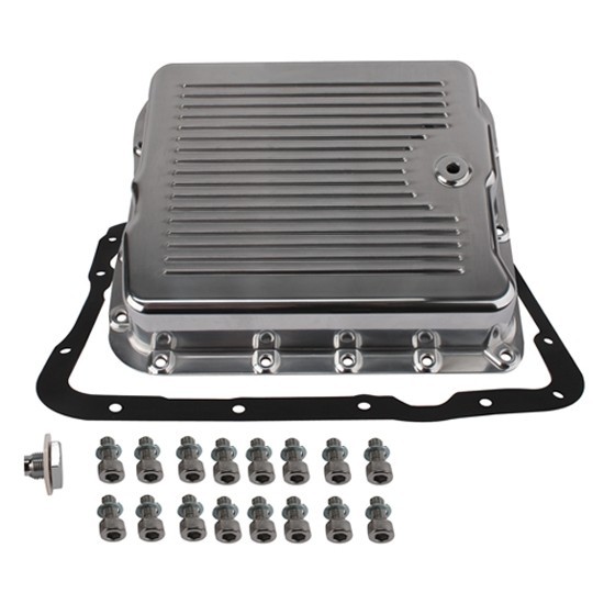 700R4 4L60E Polished Aluminum finned transmission oil pan Trans GM Chevrolet GMC