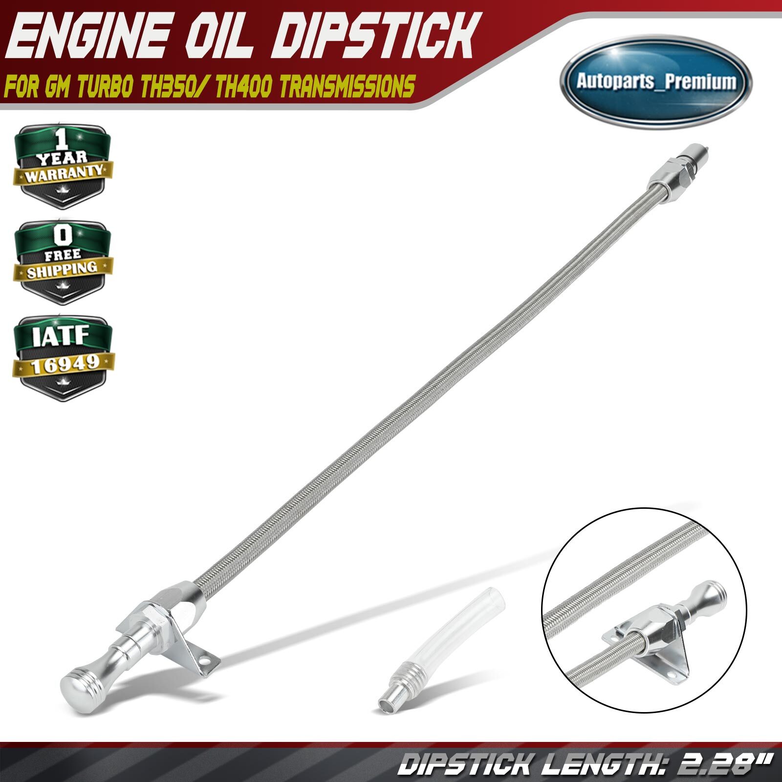 Flexible Braided Trans Dipstick Firewall Mount for GM Turbo TH350/ TH400 Trans.