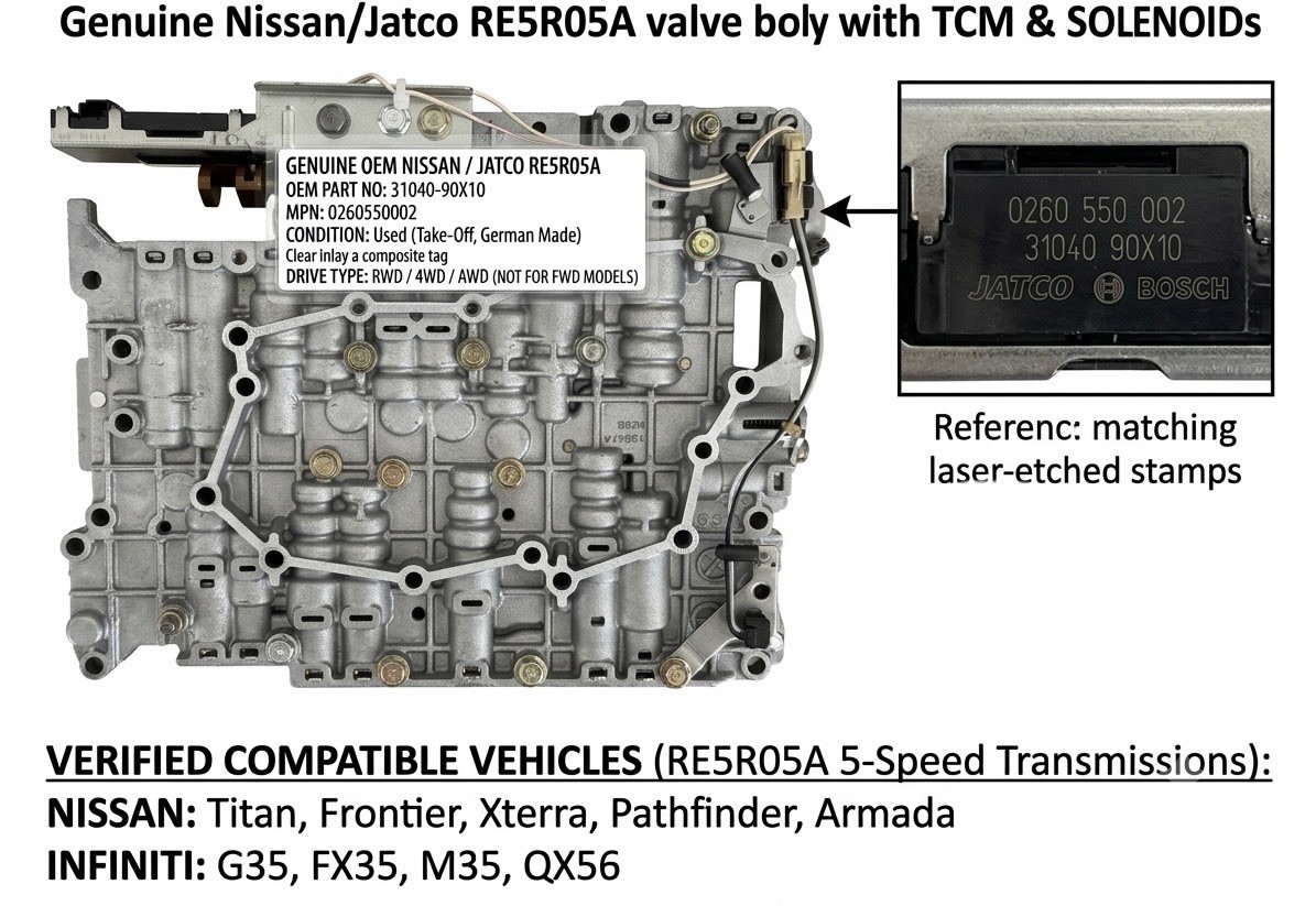 Genuine OEM RE5R05A Valve Body TCM 31040-90X10 Nissan Frontier Titan Xterra