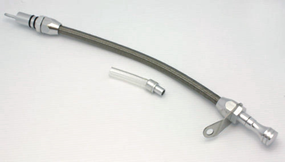 Steel Braided Transmission Dipstick, Bell Housing Mount – Fits Chevy Turbo TH350
