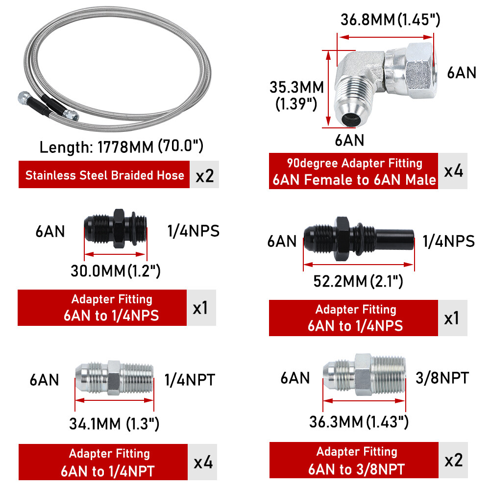 70” Flexible SS Braided Transmission Lines Kit 6AN For GM 4L60E 4L80E
