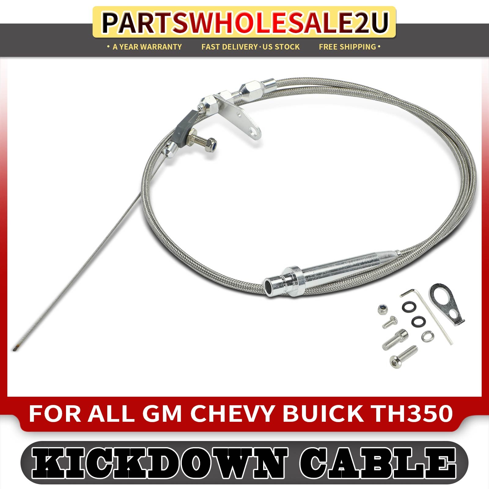 1x 41.34 In Braided Stainless Steel Kickdown Cable for All Chevrolet Buick TH350