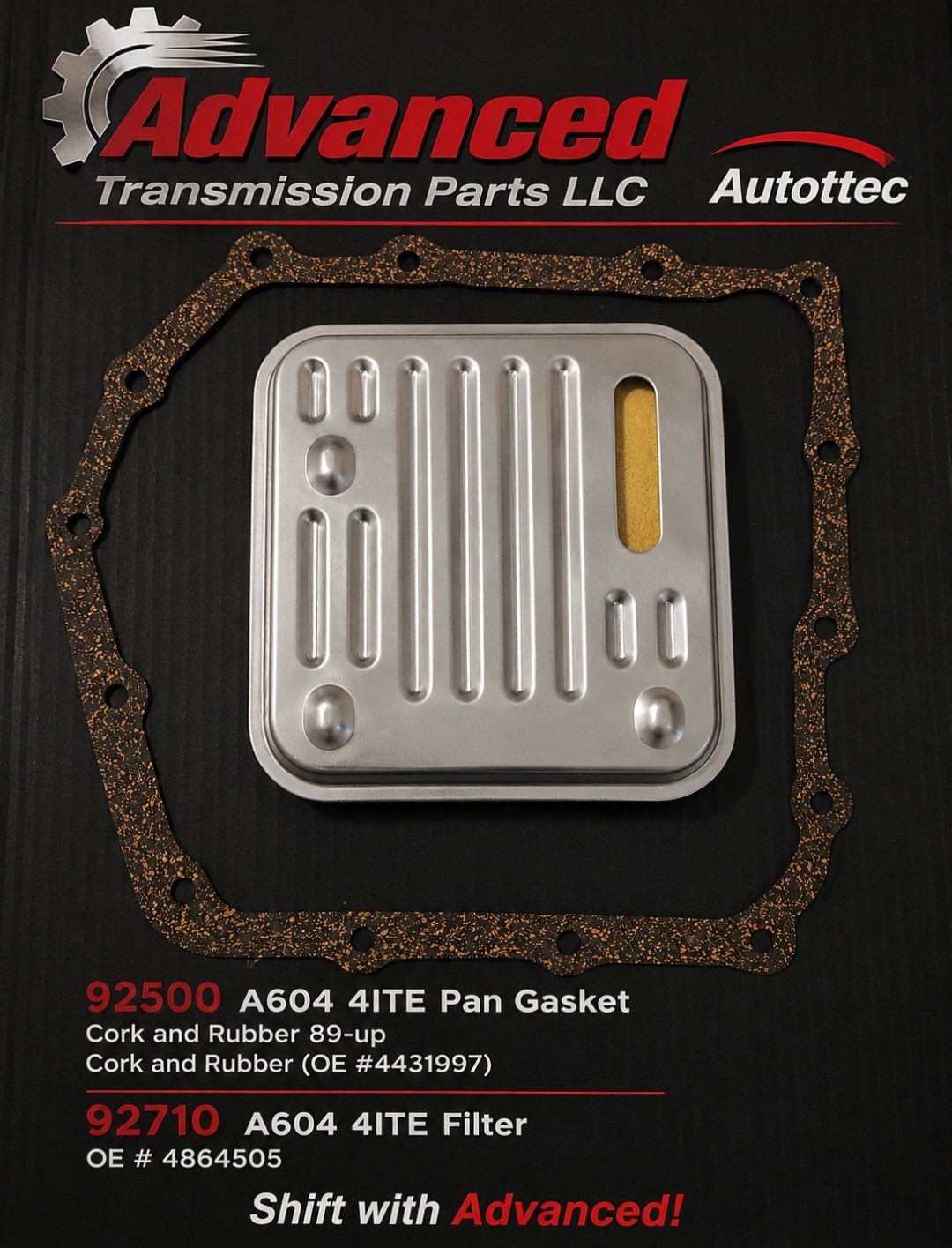 A604 4ITE TRANSMISSION FILTER KIT & (CORK AND RUBBER HD) PAN GASKET 89-UP