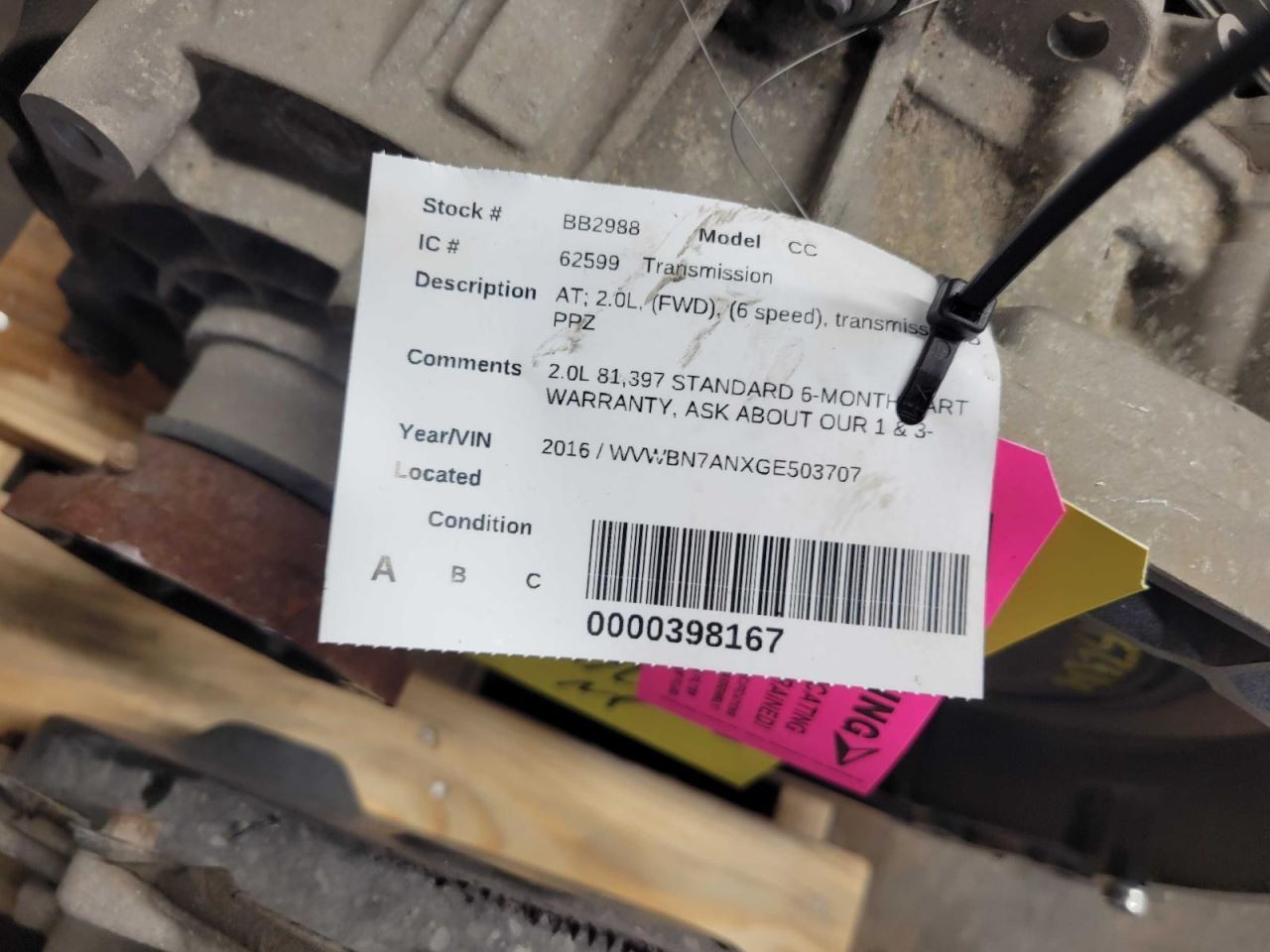 Automatic Transmission 2.0L FWD 6 Speed Fits 14-17 CC 1638810