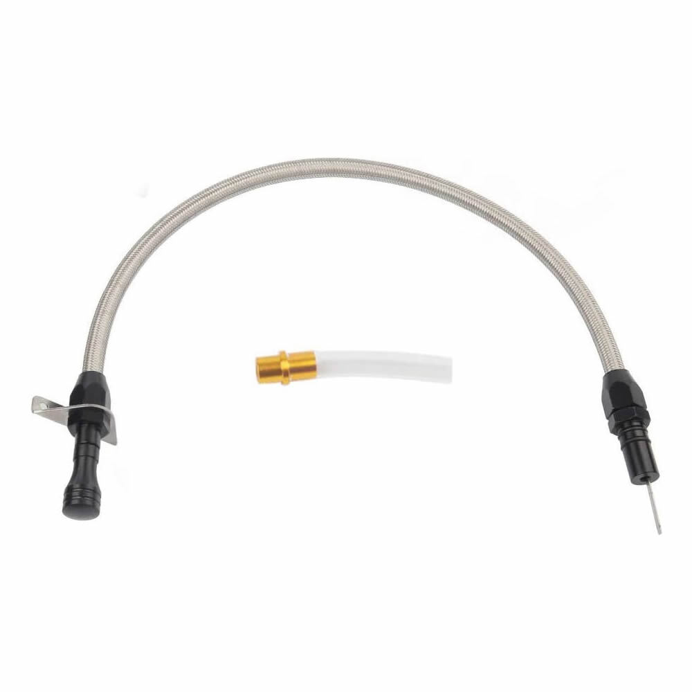 For Chevy GM TH-350/TH-400 Flexible Transmission Dipstick Firewall Mount Black