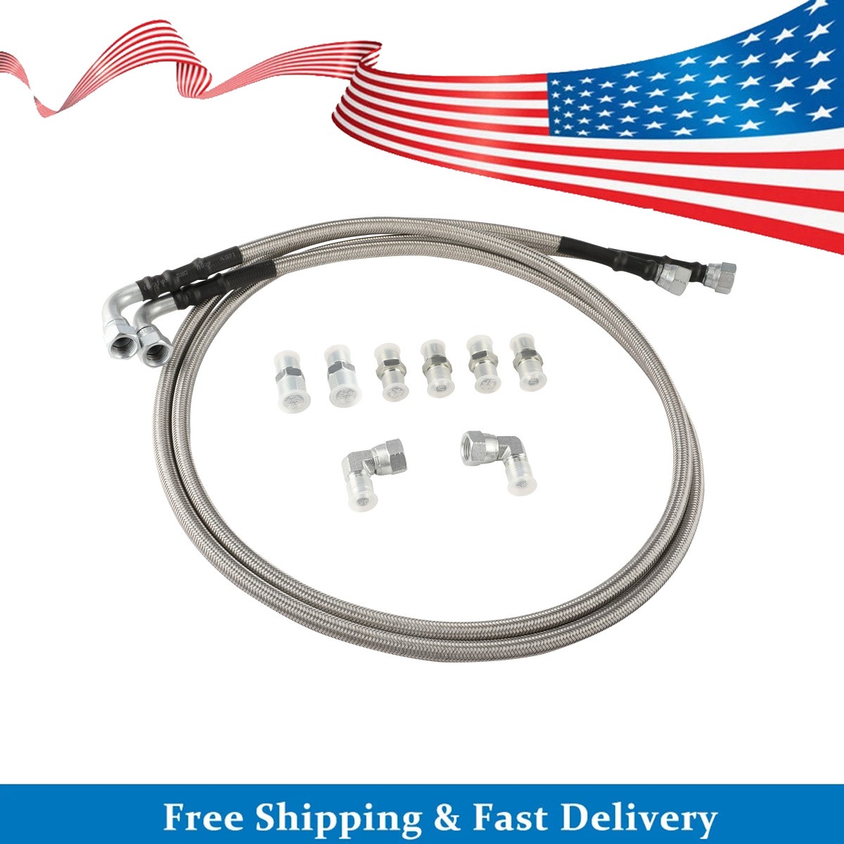 52″ SS Braided Trans Cooler Lines Kit for TH350 700R4 TH400 Auto Fluid Hoses