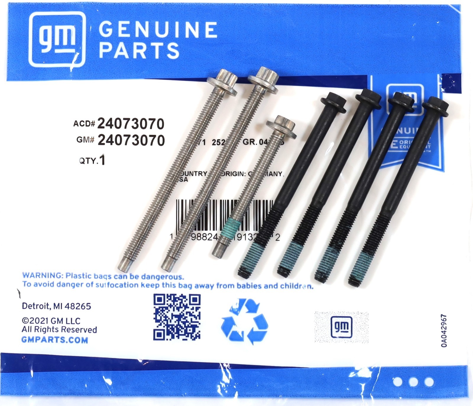 10L60 10L80 10L90 10-Speed Valve Body Fuel Filter Bolt Kit Genuine GM 24073070