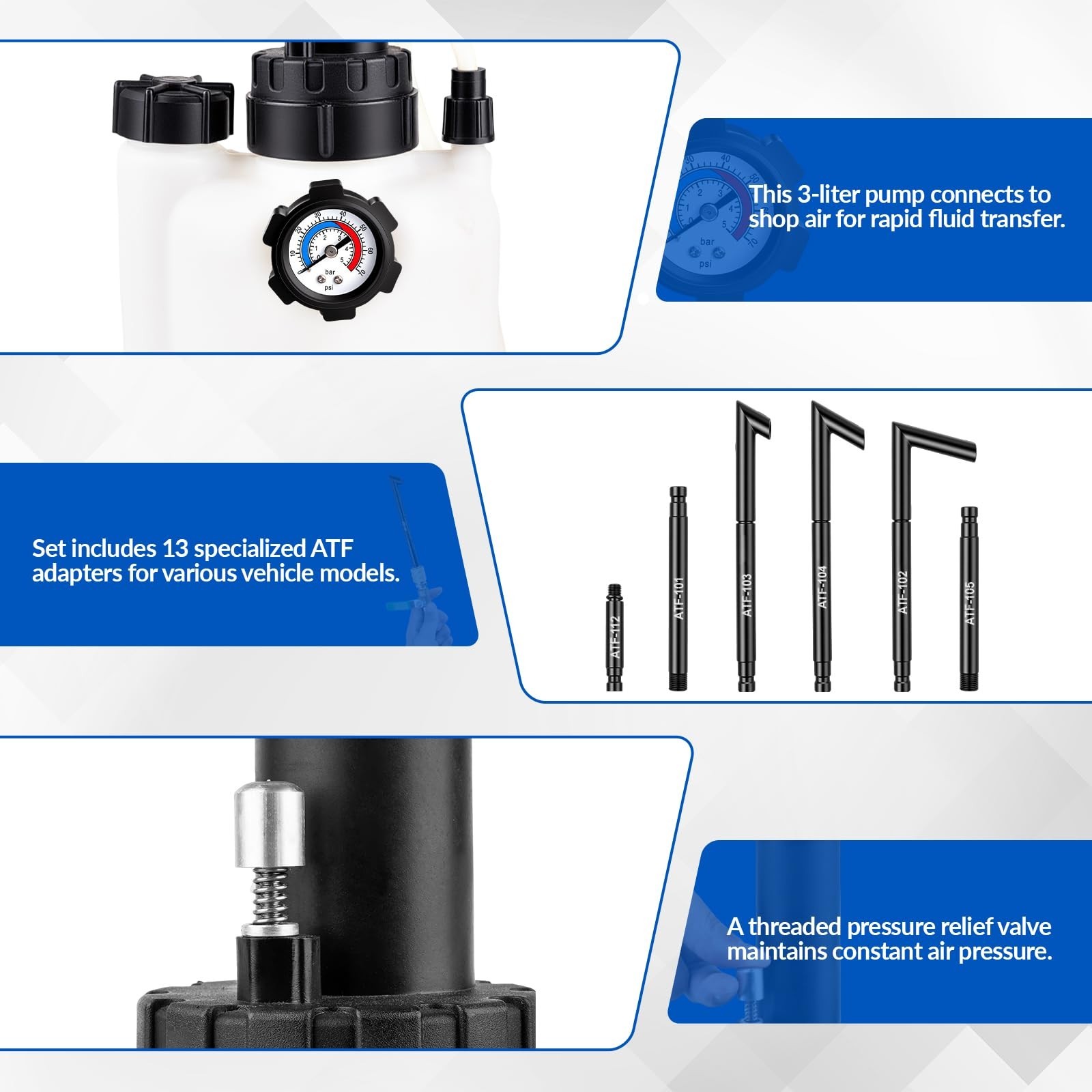 3L Transmission Fluid Transfer Pump Kit with 13 ATF Adapters for Cars, Trucks, S