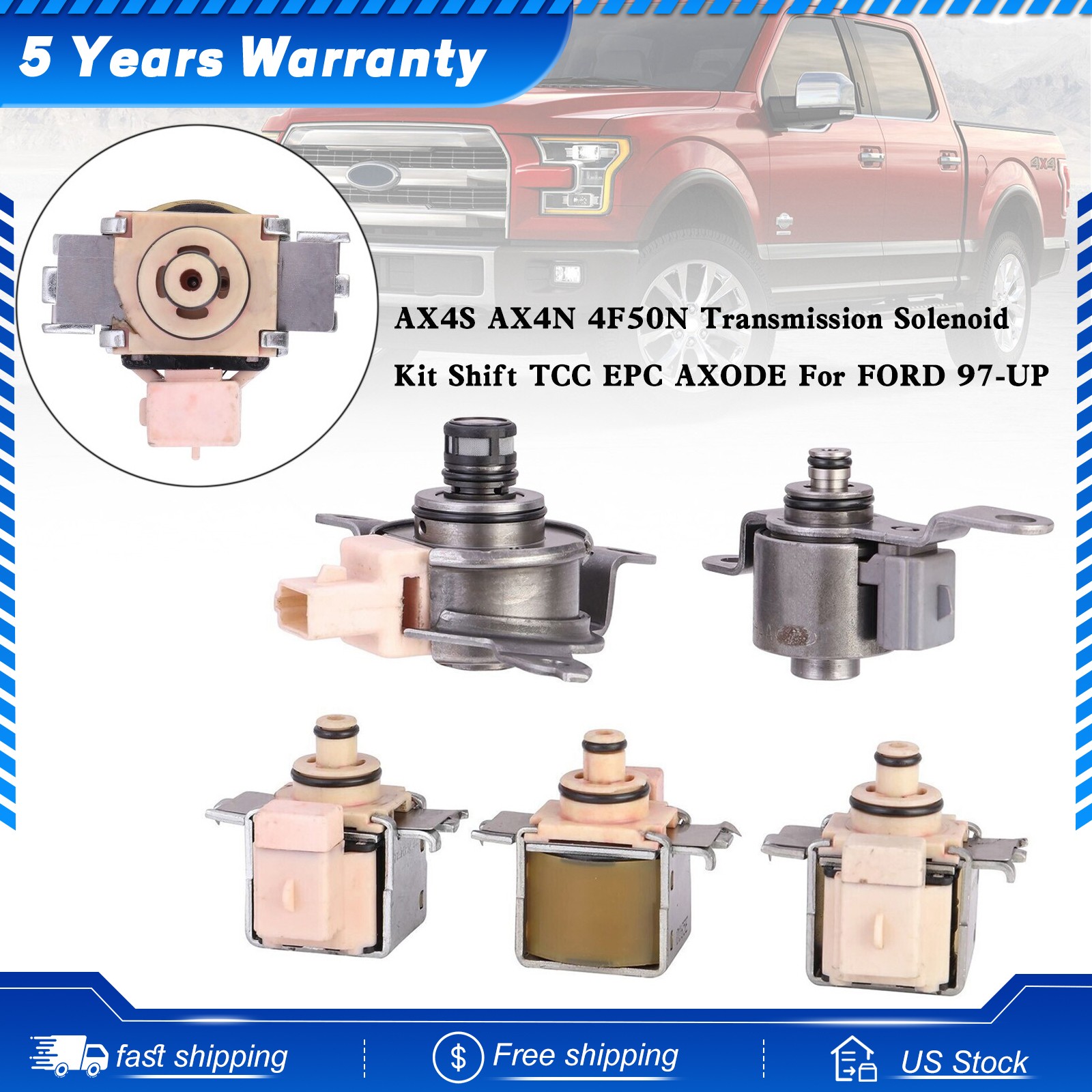 Transmission Solenoid Kit Shift TCC EPC AXODE For 1997-UP FORD AX4S AX4N 4F50N