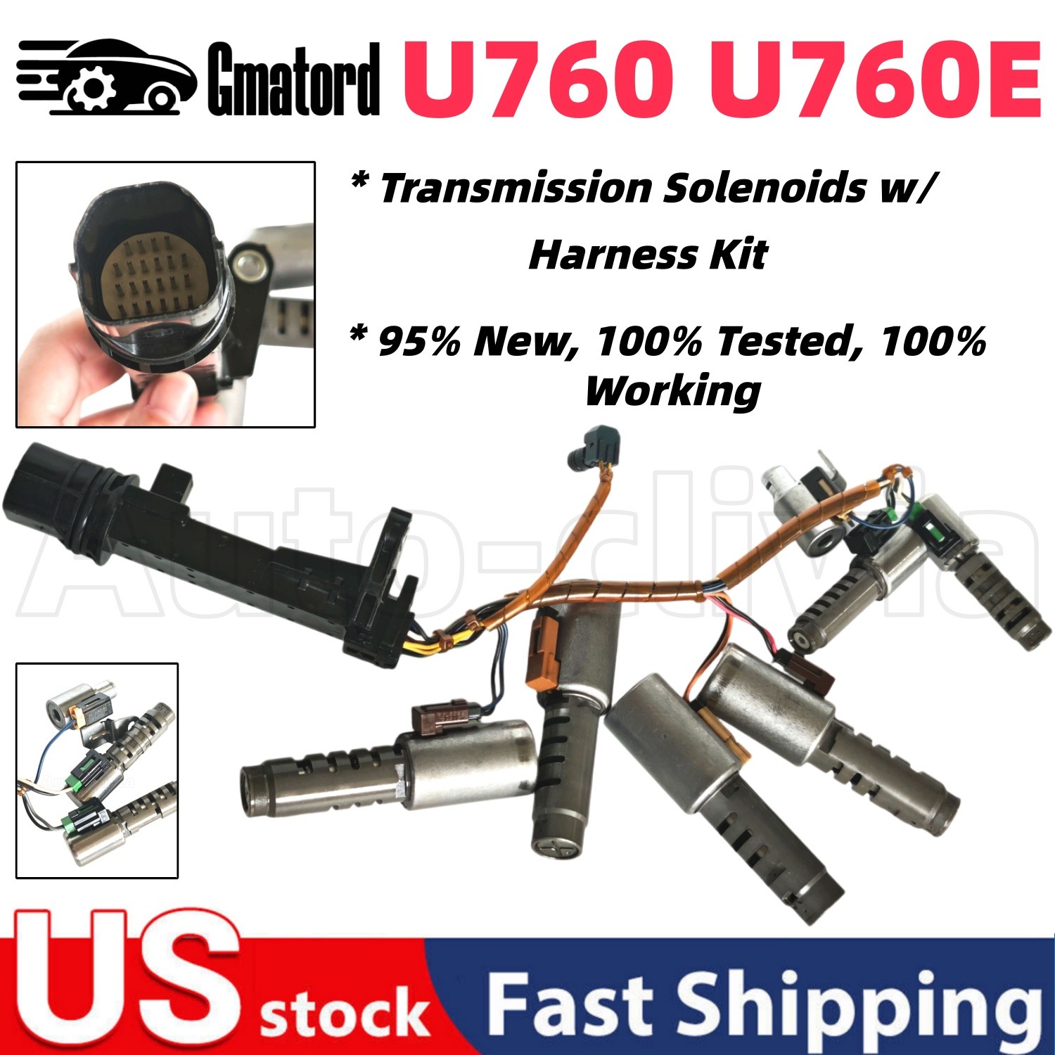 U760 U760E Transmission Solenoids w/ Harness Kit for Toyota Lexus Camry 6-Speed
