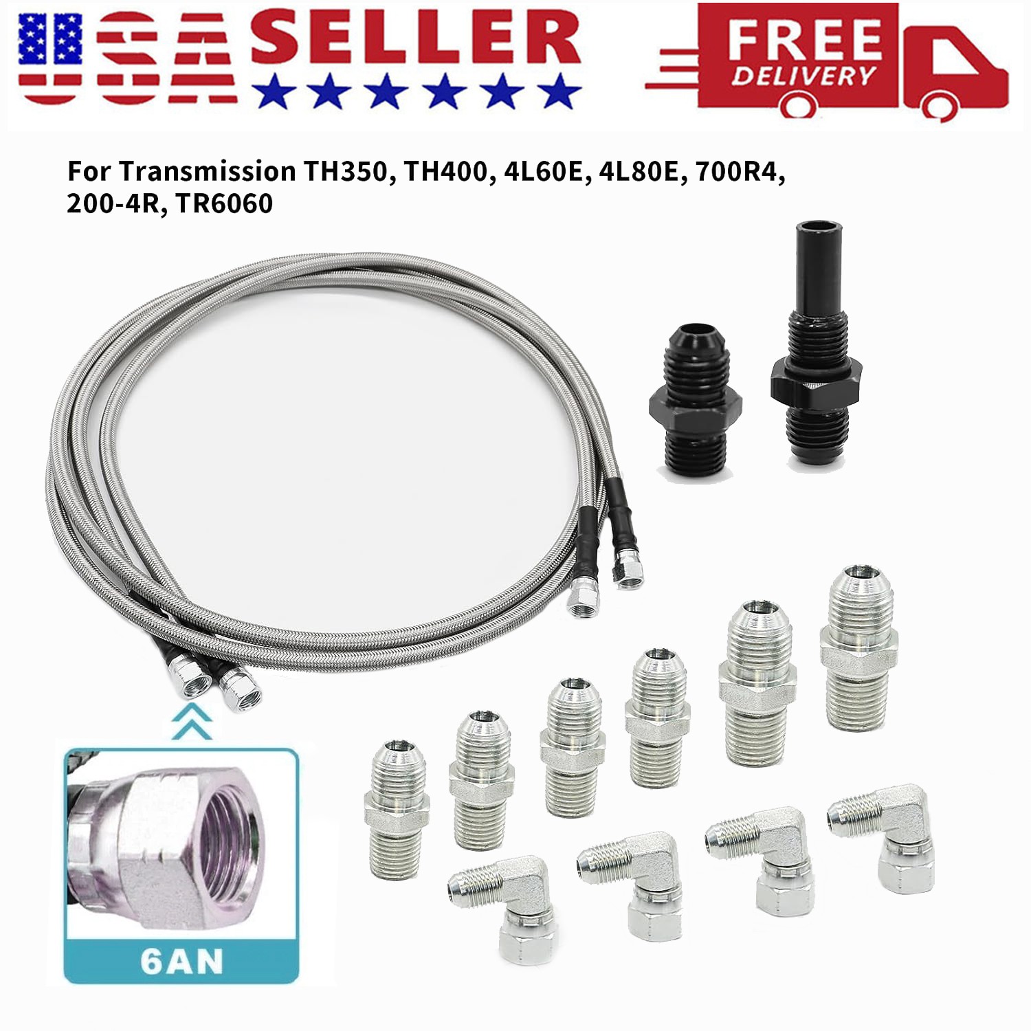 Transmission Fluid Cooler Braided PTF Hose Line 6AN 70″ For GM 4L60E 4L80 CS5