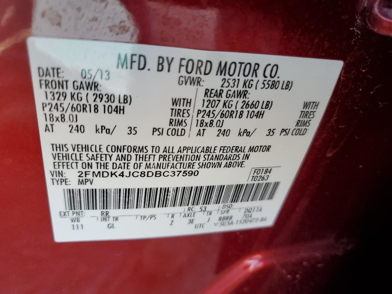 Automatic Transmission 6 Speed 3.7L AWD ID DA8P-7000-RB Fits 14-15 MKX 316007