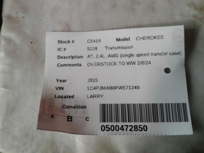Automatic Transmission 2.4L AWD Fits 15 CHEROKEE 1743763