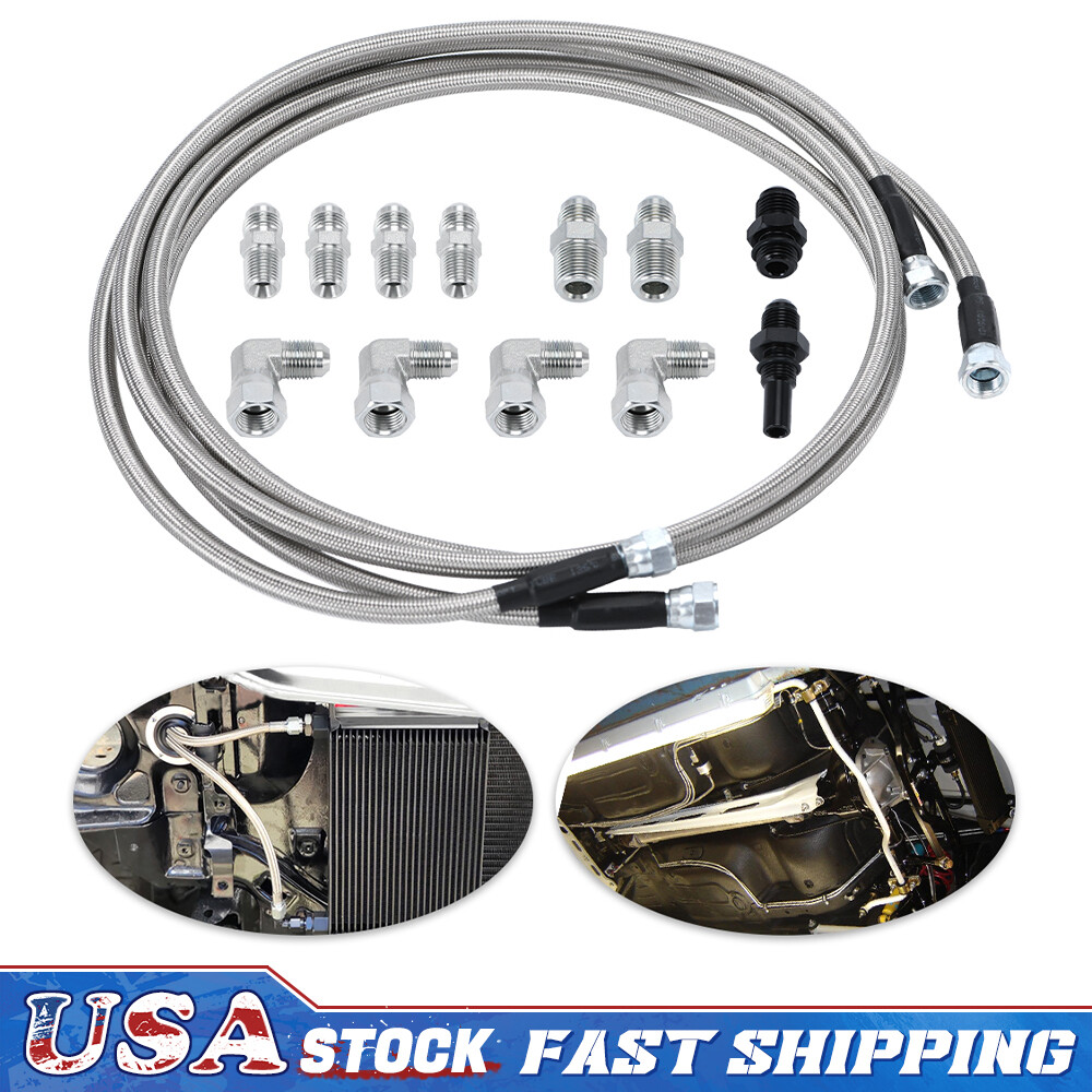 Fit For TH350 700R4 TH400 SS Braided Transmission Cooler Hoses Lines 70” Length