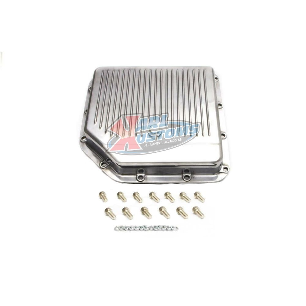 Polished Aluminum Chevy BOP Turbo 350 TH350 Stock Depth Transmission Pan Finned