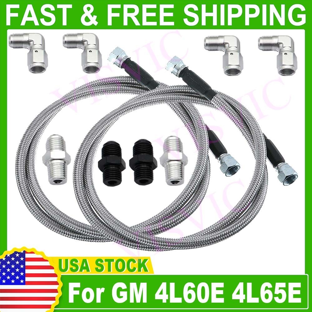 For GM 4L60E 4L65E Automatic Transmission to Radiator Lines Hose -6AN SS Braided