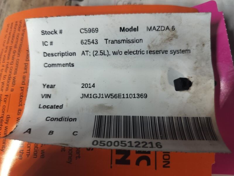 Automatic Transmission 2.5L Fits 14-15 MAZDA 6 1859620