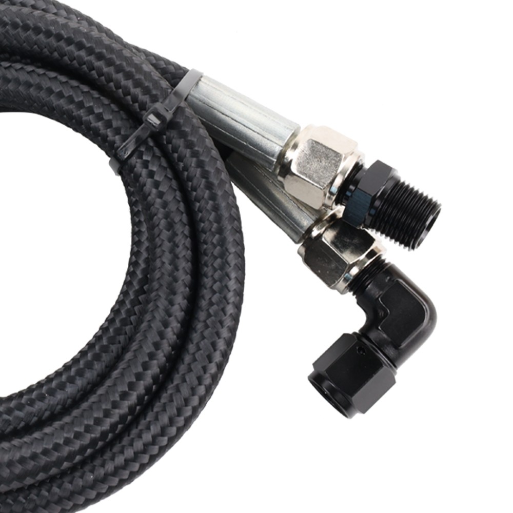 BLK 52” Nylon Braided Transmission Cooler Hose Line Fitting TH350 700R4 TH400