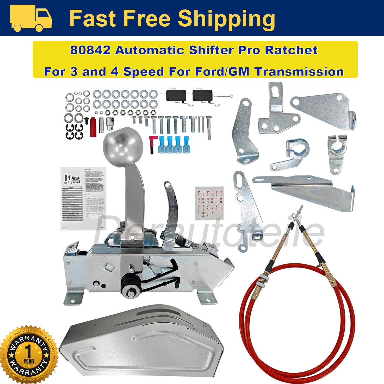 80842 Automatic Ratchet Shifter Pro Ratchet 3 & 4 Speed Fit Ford GM Transmission