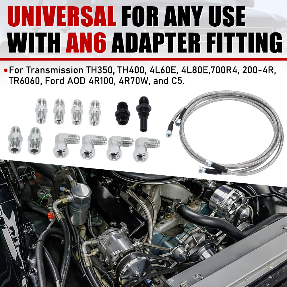 70” Flexible SS Braided Transmission Lines Kit 6AN For GM 4L60E 4L80E