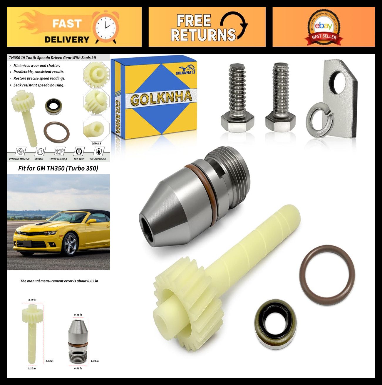 19-Tooth Speedometer Driven Gear Kit for Turbo 350, Includes Seals & Bracket